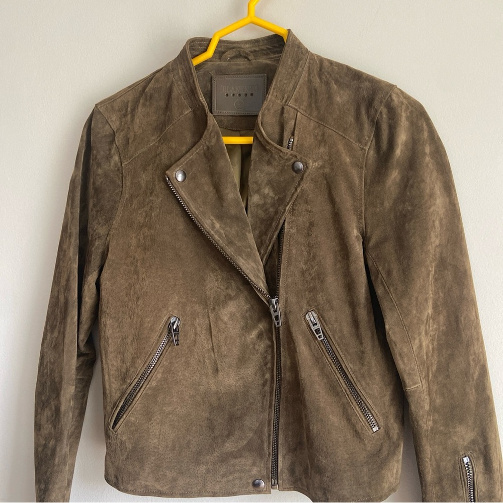 Suede Moto Jacket in Olive Green Small Excellent Condition